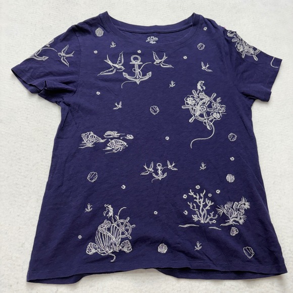 J. Crew Tops - J. Crew Embroidered Knit Cotton T-Shirt Large Nautical‎ Coastal Beachy Preppy